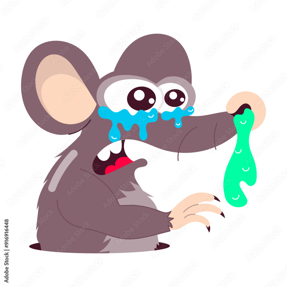 Fototapeta premium A flat sticker of sick rat crying