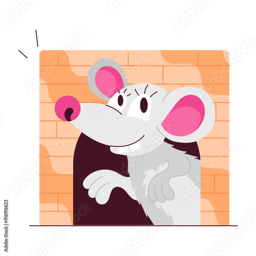 Comic style sticker of mouse hole in wall 

