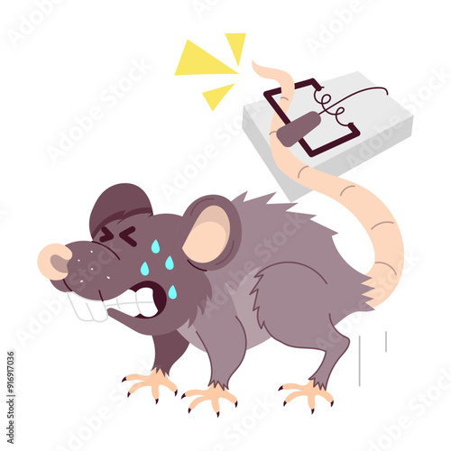 Trapped mouse sticker designed in flat style 

