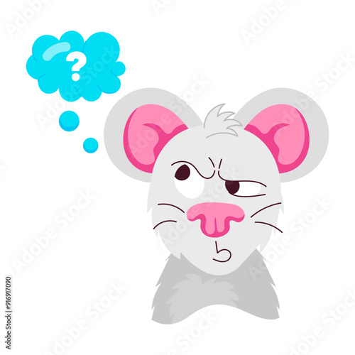 A flat sticker showing confused rat thinking 

