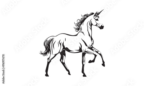 Wallpaper Mural unicorn design, unicorn horse head design - black and white magical Torontodigital.ca