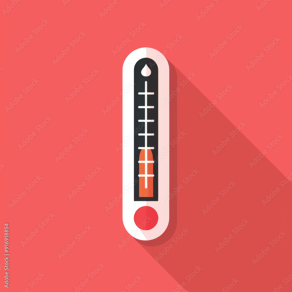 Thermometer icon showing high temperature on an orange background Thermometer icon showing high temperature on an orange background