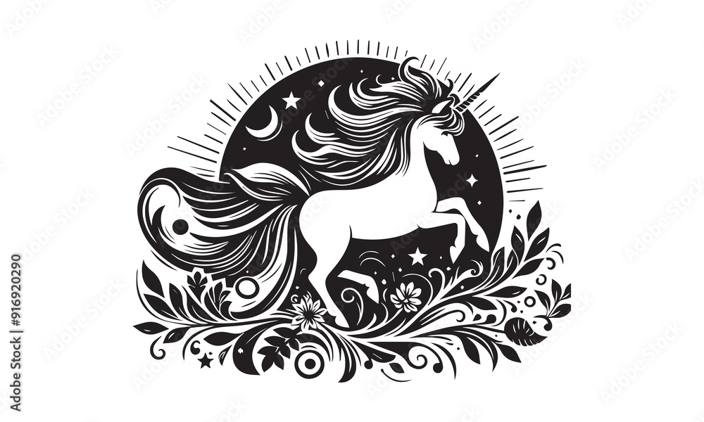 unicorn design, unicorn horse head design - black and white magical unicorn design, unicorn horse head design - black and white magical