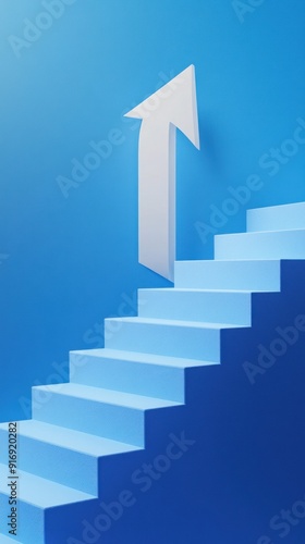 White Arrow Pointing Upward Above Blue Stairs