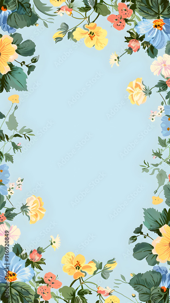 Fototapeta premium Hollyhock pattern border background illustration