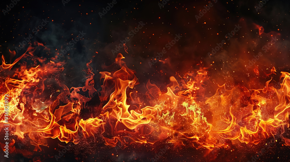 Fire flamesl with glowing flames isolated on black background. Fire flamesl with glowing flames isolated on black background.