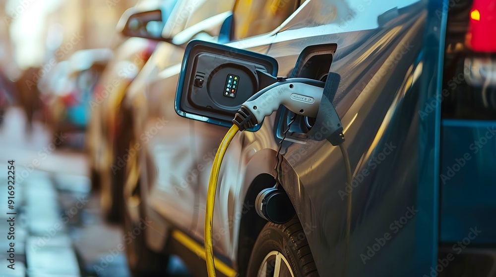Electric Car Charging on City Street