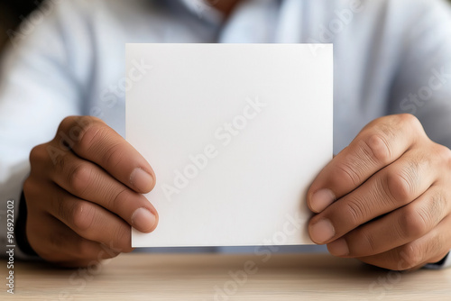 businessman holding a blank...