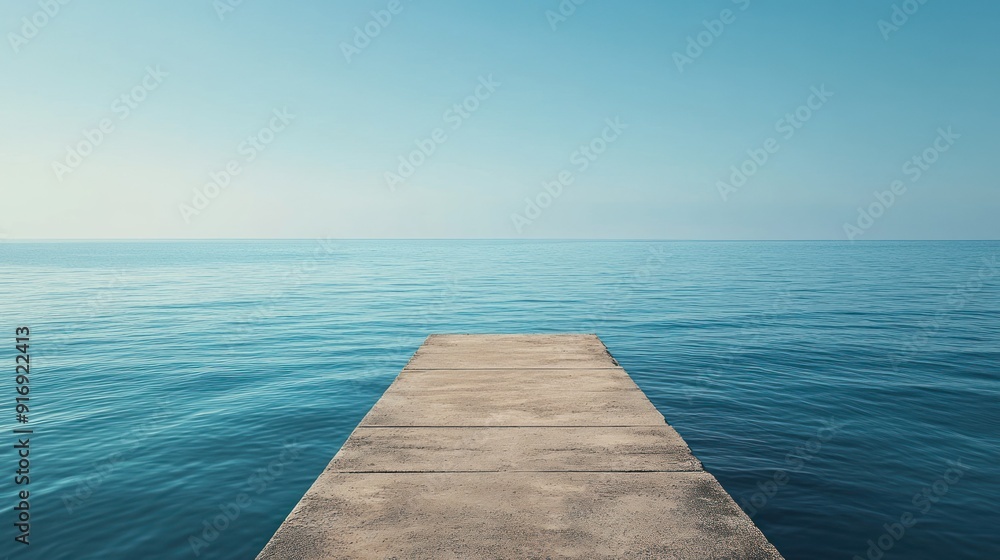 Concrete Pier Extending Into Tranquil Blue Sea Concrete Pier Extending Into Tranquil Blue Sea