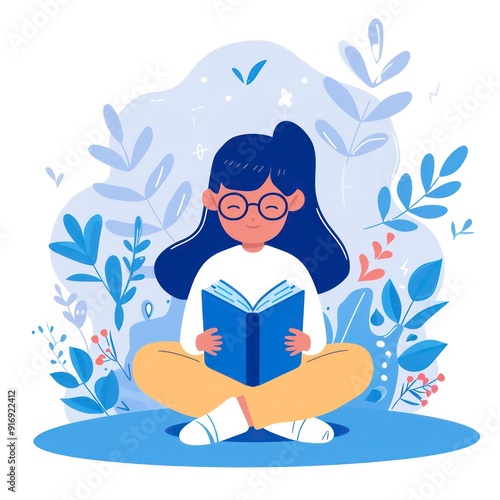 learning cute illustration in vibrant blue colors on a white background