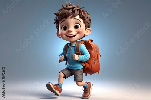 Happy Cartoon Boy With Backpack.