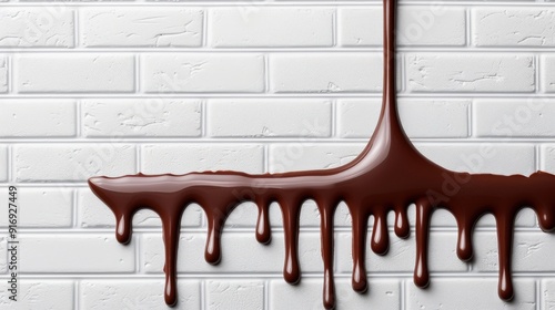 Molten chocolate against a brick wall