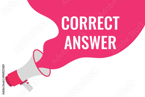 correct answer button, banner, label, template for website. correct answer text with colorful megaphone icon
