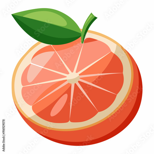 A Half Slice of Grapefruit with a Green Leaf on Top
