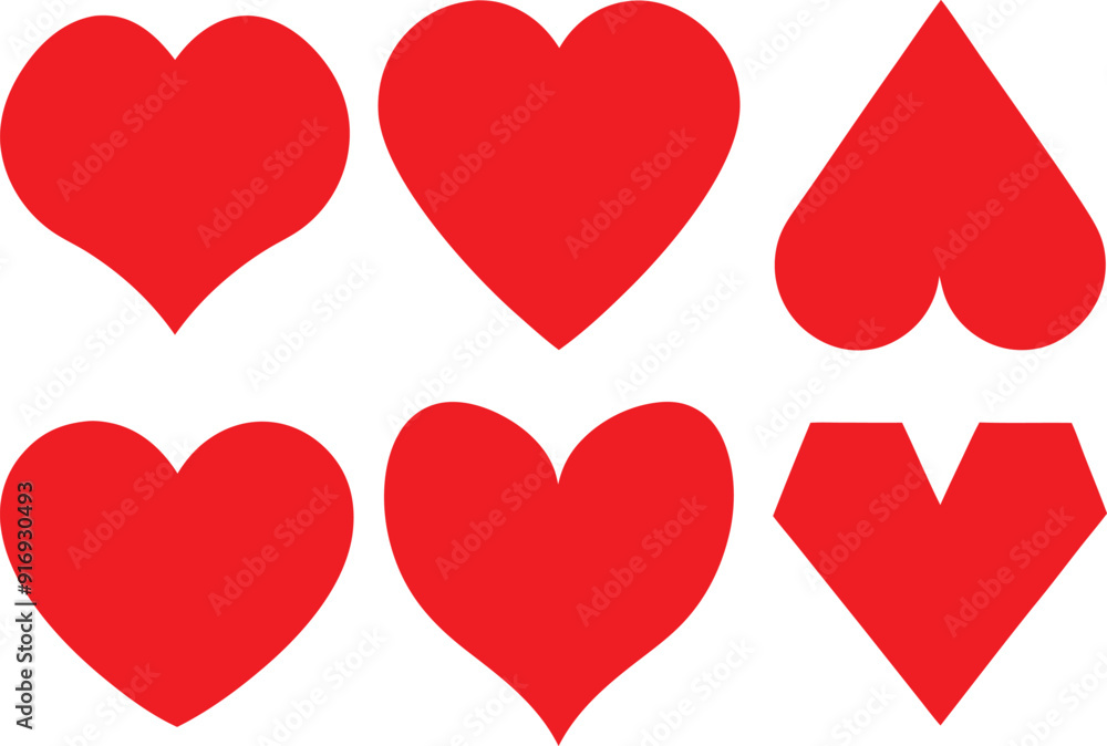 Set of Red Hearts, love, romance or valentine's day red heart. Heart vector icons. Artistic red heart love symbols isolated editable vector. Set of Red Hearts, love, romance or valentine's day red heart. Heart vector icons. Artistic red heart love symbols isolated editable vector.