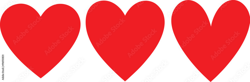 Set of Red Hearts, love, romance or valentine's day red heart. Heart vector icons. Artistic red heart love symbols isolated editable vector.