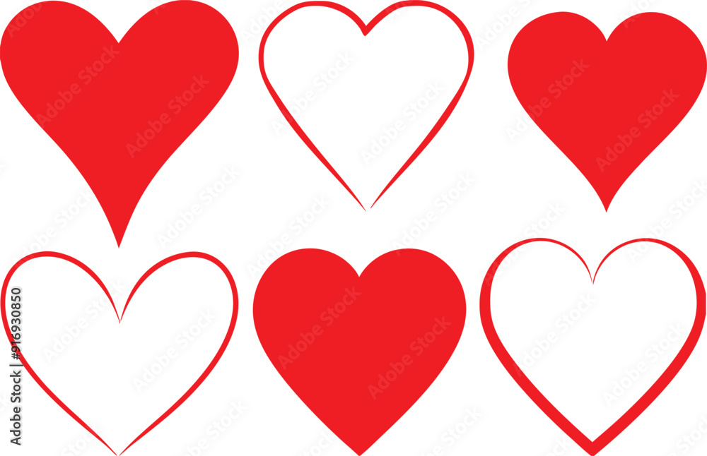 Set of Red Hearts, love, romance or valentine's day red heart. Heart vector icons. Artistic red heart love symbols isolated editable vector. Set of Red Hearts, love, romance or valentine's day red heart. Heart vector icons. Artistic red heart love symbols isolated editable vector.