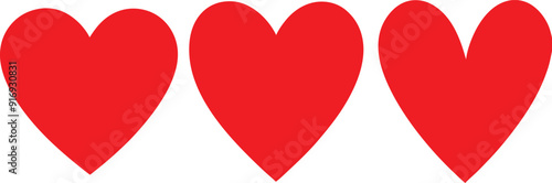 Set of Red Hearts, love, romance or valentine's day red heart. Heart vector icons. Artistic red heart love symbols isolated editable vector.