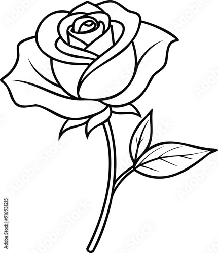 Decorative rose with leaves. Rose flower silhouette.
