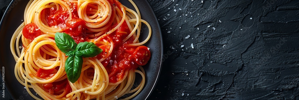 Dinner plate of spaghetti with basil and marinara sauce. Generative Ai Dinner plate of spaghetti with basil and marinara sauce. Generative Ai