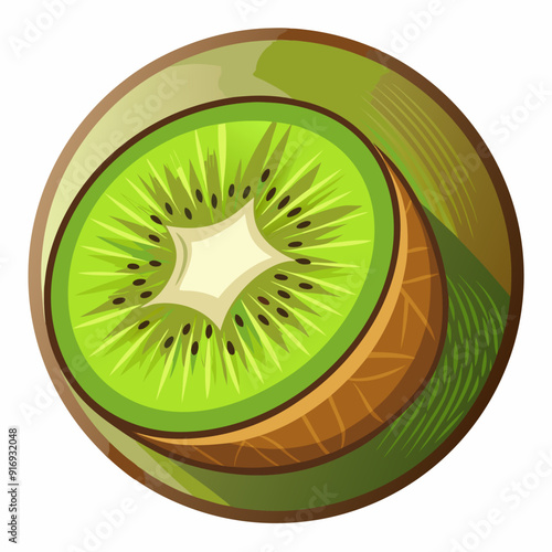A Half Sliced Kiwi Fruit with Visible Seeds and Skin