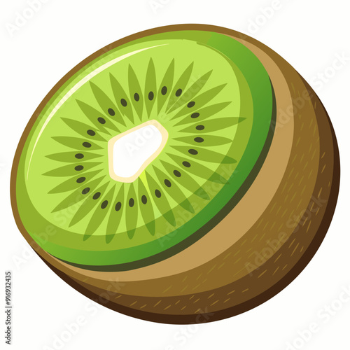 A Sliced Kiwi Fruit with Visible Seeds and Skin