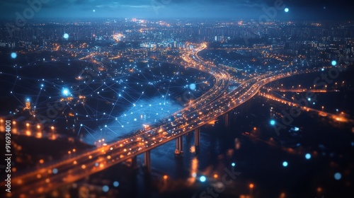 Wallpaper Mural Cityscape at Night with Network Connections Torontodigital.ca