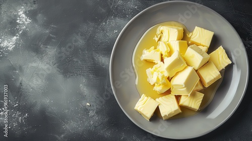 Butter melting over a porcelain plate photo