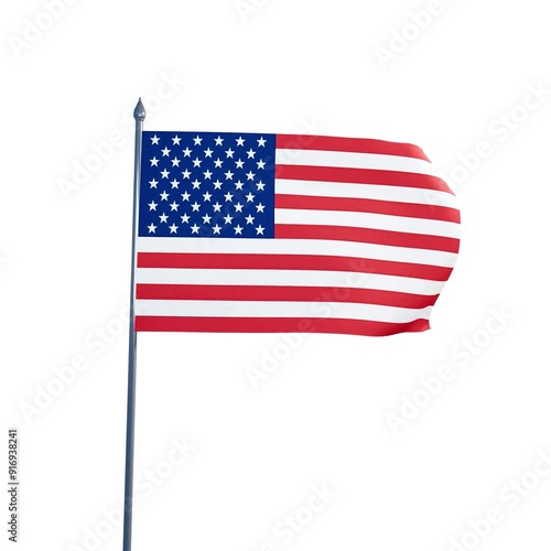American flag waving in white background