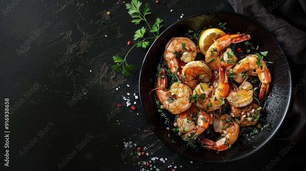 Garlic-infused sautéed shrimp and prawns. Generative Ai Garlic-infused sautéed shrimp and prawns. Generative Ai