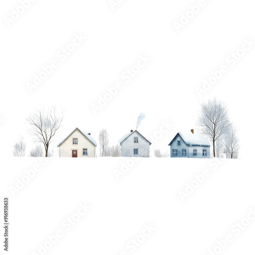 Wallpaper Mural Christmas village with snow-covered rooftops, watercolor illustration Torontodigital.ca