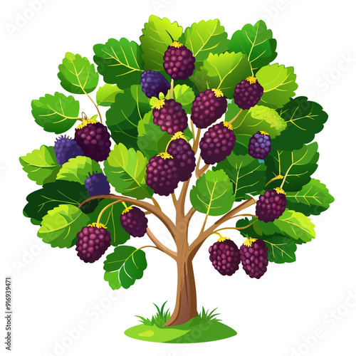 Blackberry bush with ripe, dark berries and green leaves