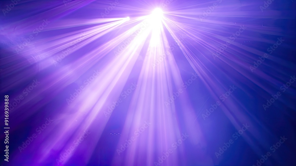 Purple light beam, light blue background, light beam shining downward, roof top light Purple light beam, light blue background, light beam shining downward, roof top light