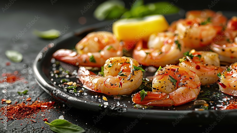 Prawns and shrimp sautéed with garlic seasoning. Generative Ai Prawns and shrimp sautéed with garlic seasoning. Generative Ai