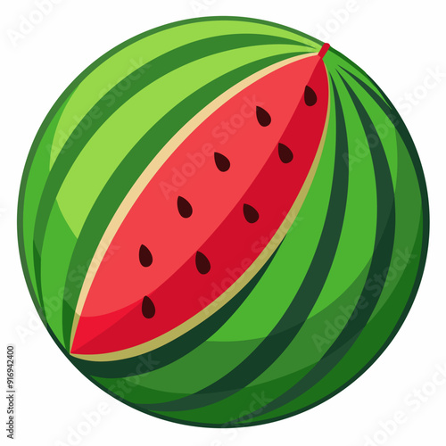 A Green and Red Watermelon with a Slice Cut Open