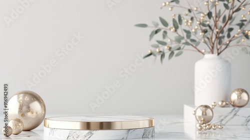 Wallpaper Mural Elegant decor featuring a marble base, golden accents, and a stylish vase with greenery, perfect for modern interiors. Torontodigital.ca