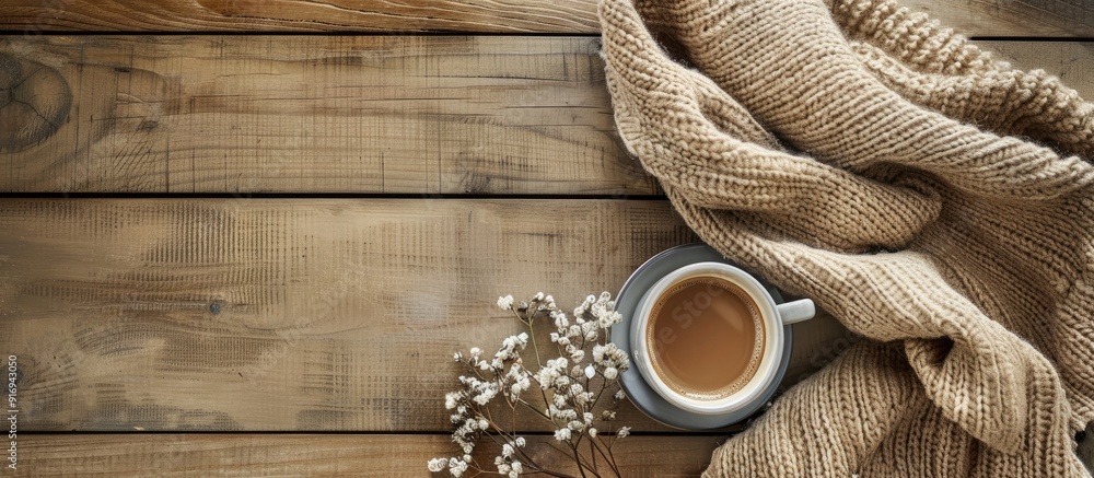 Table with hot coffee, creating a cozy vibe, with a copy space image. Table with hot coffee, creating a cozy vibe, with a copy space image.