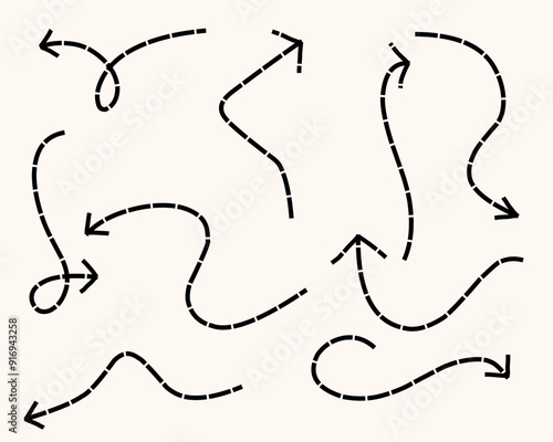 Curve dashed arrow line illustration set for design decoration