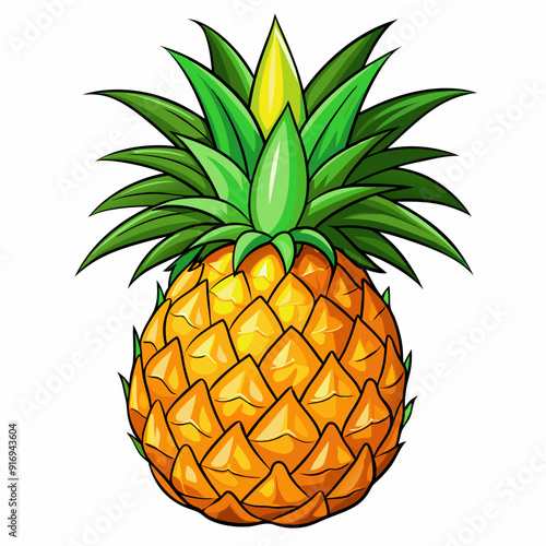 A Single Ripe Pineapple with Green Spiky Leaves
