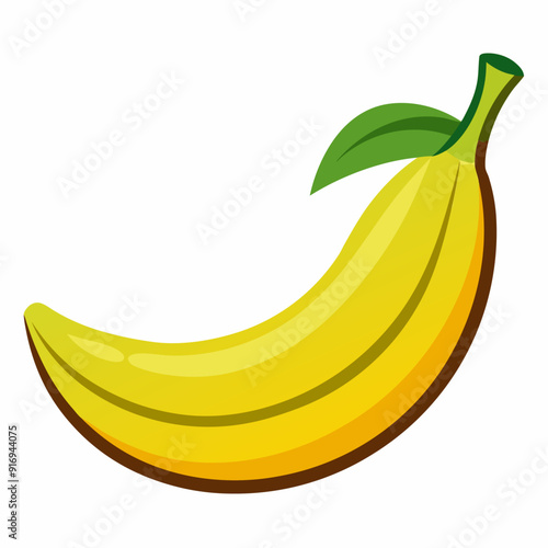 A Single Yellow Banana with a Green Leaf