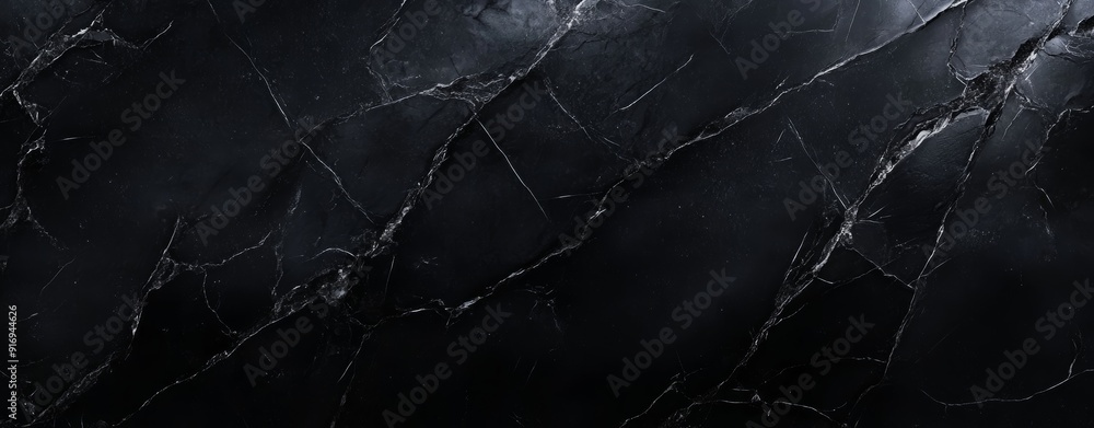 A black marble surface with intricate dark and light gray veins, forming an elegant background.. A black marble surface with intricate dark and light gray veins, forming an elegant background..
