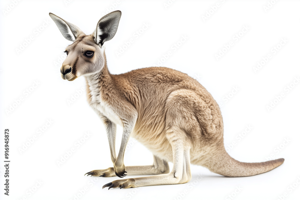 Kangaroo standing on its hind legs with its front paws up in white background, australian fauna concept. Kangaroo standing on its hind legs with its front paws up in white background, australian fauna concept.