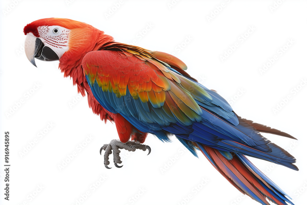 Obraz premium Close up of colorful parrot isolated on transparent background, tropical wildlife concept.