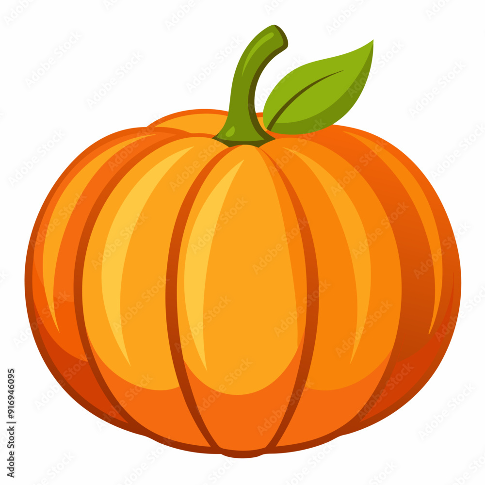 A Single Orange Pumpkin with a Green Stem and Leaf A Single Orange Pumpkin with a Green Stem and Leaf