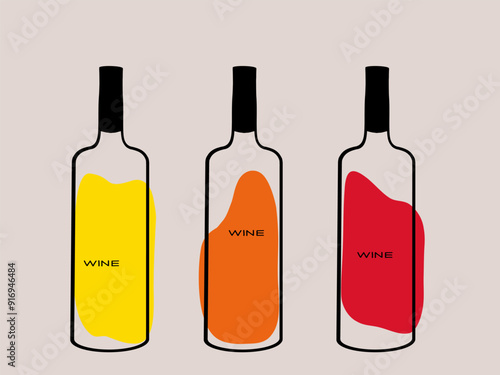 Colorful wine bottles with abstract labels displayed in a minimalist setting