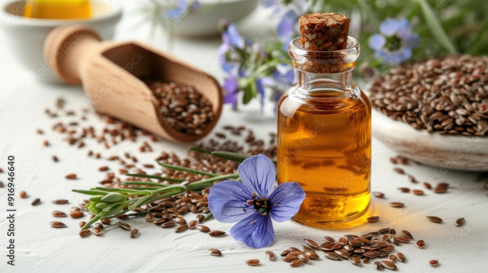 Flaxseed Oil with Fresh Flowers and Seeds Flaxseed Oil with Fresh Flowers and Seeds