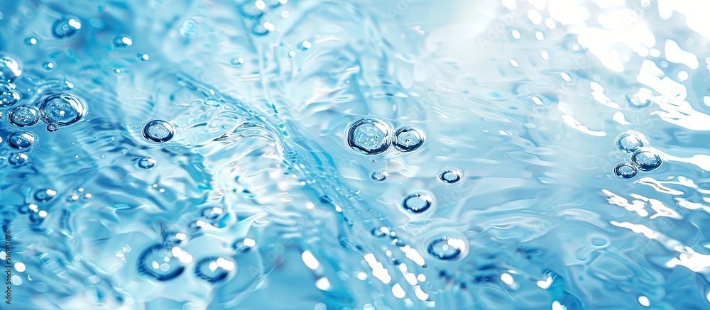 Top view of a serene water surface reflecting sunlight with ripples, bubbles, and a fresh blue hue, providing a soothing and refreshing abstract nature background for cosmetic products, featuring a Top view of a serene water surface reflecting sunlight with ripples, bubbles, and a fresh blue hue, providing a soothing and refreshing abstract nature background for cosmetic products, featuring a