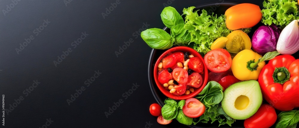 Fresh Colorful Vegetables on Black Background Fresh Colorful Vegetables on Black Background