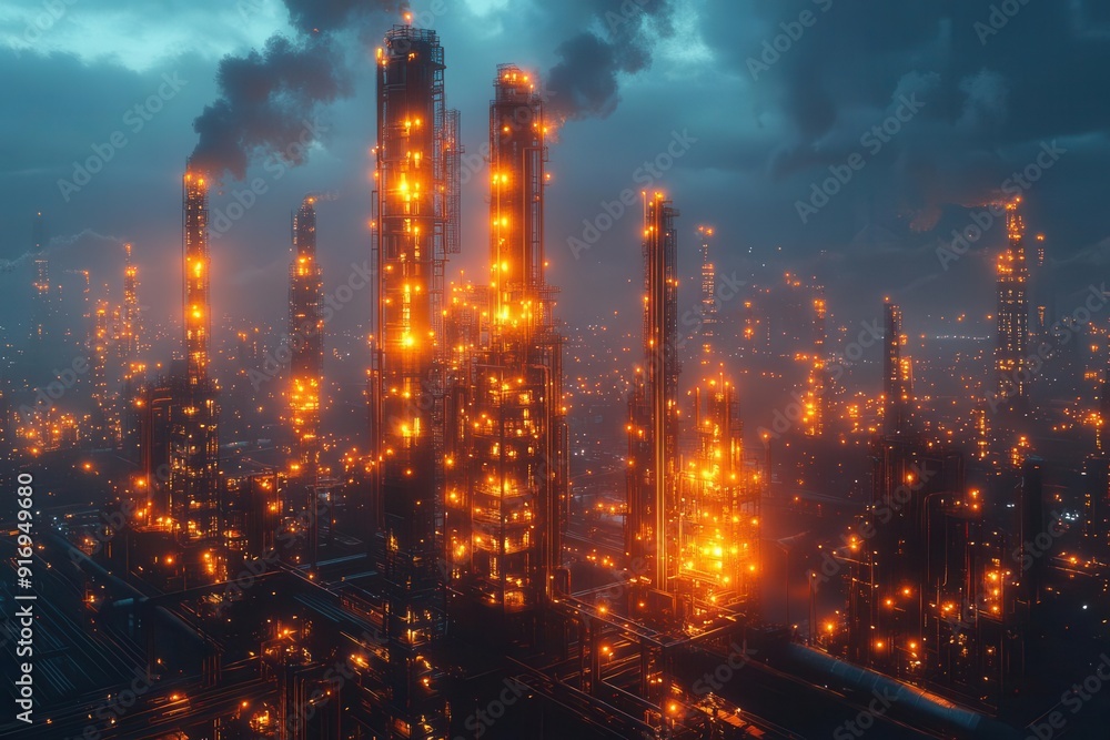 futuristic industrial complex with sleek pipelines and towering structures glowing energy conduits pulse with vibrant colors steam rises dramatically creating an atmosphere of power and innovation futuristic industrial complex with sleek pipelines and towering structures glowing energy conduits pulse with vibrant colors steam rises dramatically creating an atmosphere of power and innovation