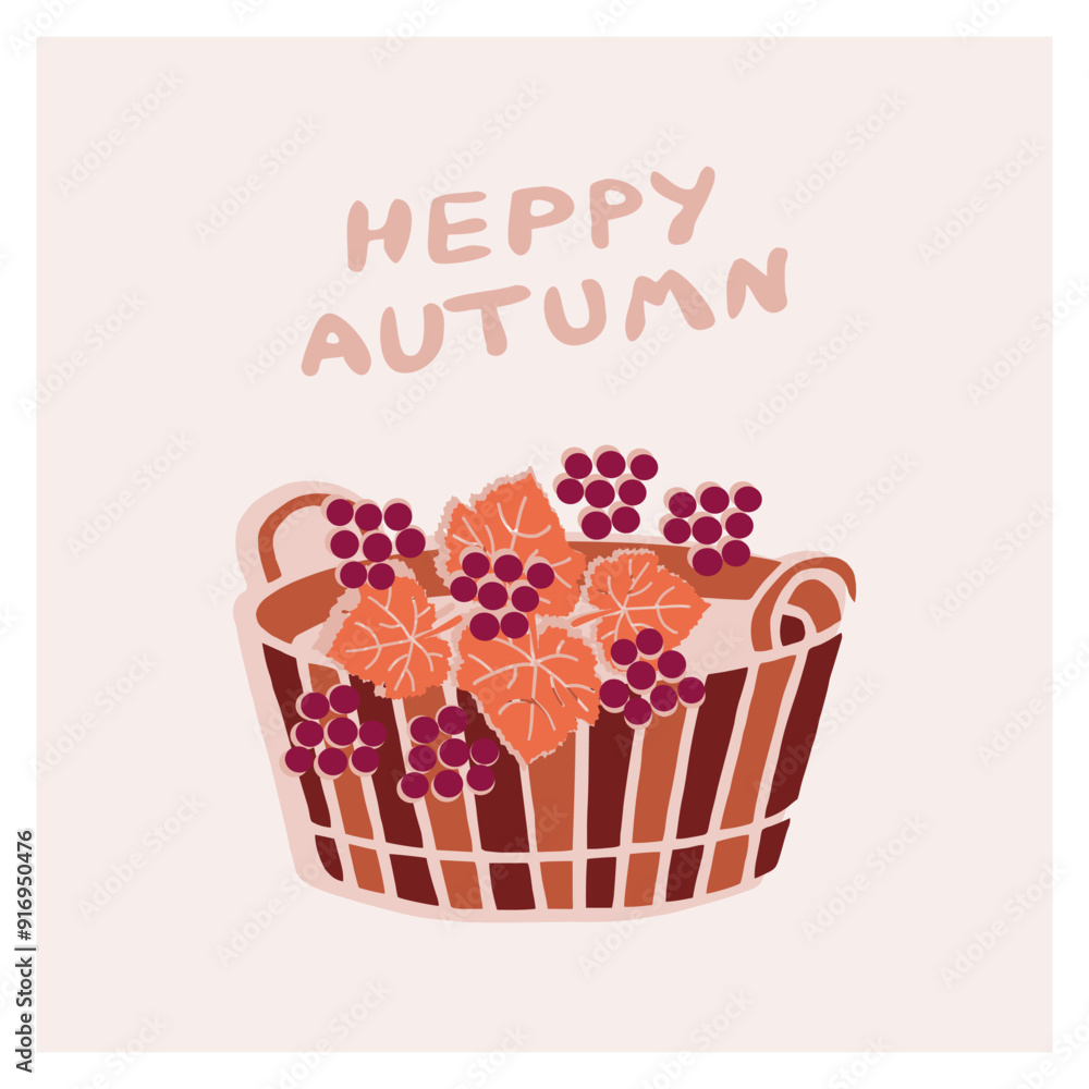 A vibrant autumn barrel filled with colorful leaves and grapes, celebrating the fall season A vibrant autumn barrel filled with colorful leaves and grapes, celebrating the fall season
